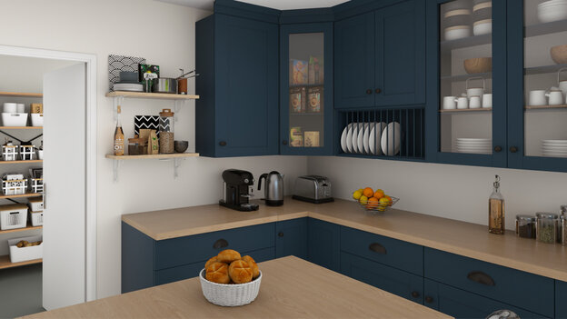 kitchen with colored cabinets by Cedreo
