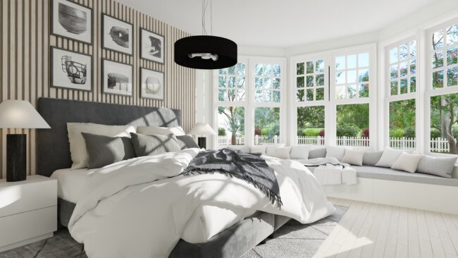 3D render of a prefab bedroom addition by Cedreo