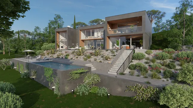 3D render of a Modern Duplex House Design by Cedreo